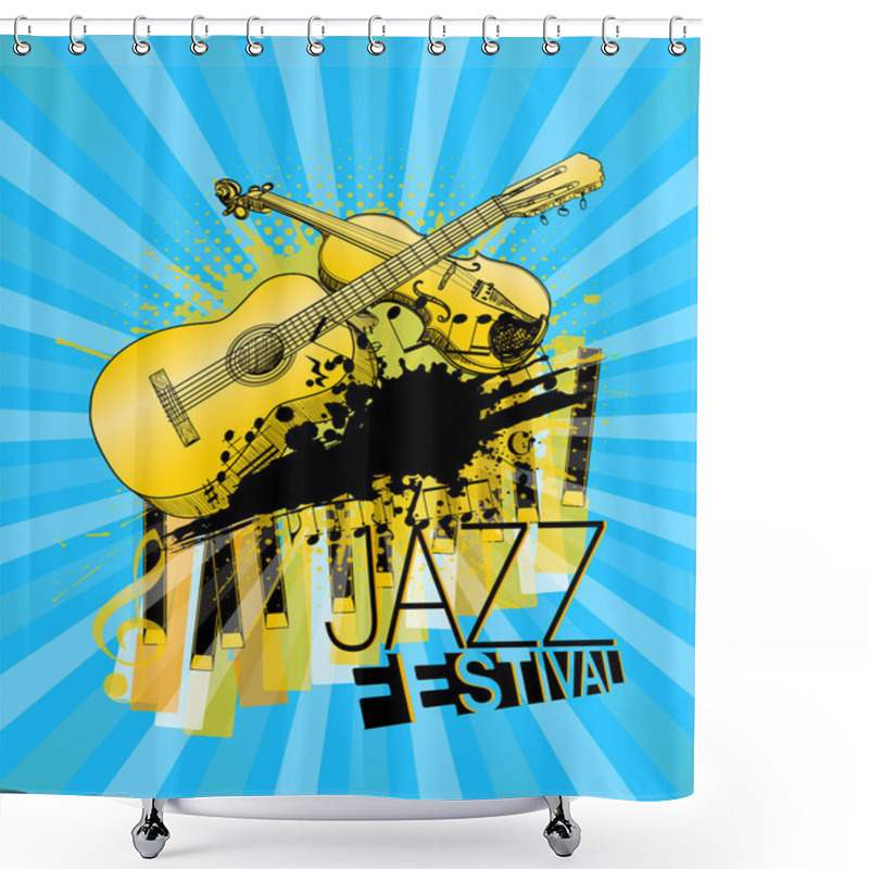 Personality  Violin, Guitar And Piano Jazz Festival Poster. Vector Illustrati Shower Curtains