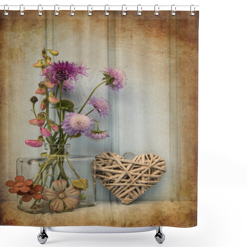 Personality  Beautiful Flower In Vase With Heart Still Life Love Concept Shower Curtains