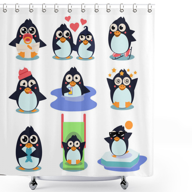 Personality  Penguin Set Vector Illustration, Shower Curtains