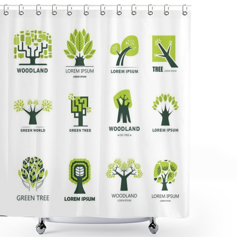 Personality  Tree Vector Logo For Green Landscape Design, Eco Woodland Gardening Or Horticulture Service Company Shower Curtains