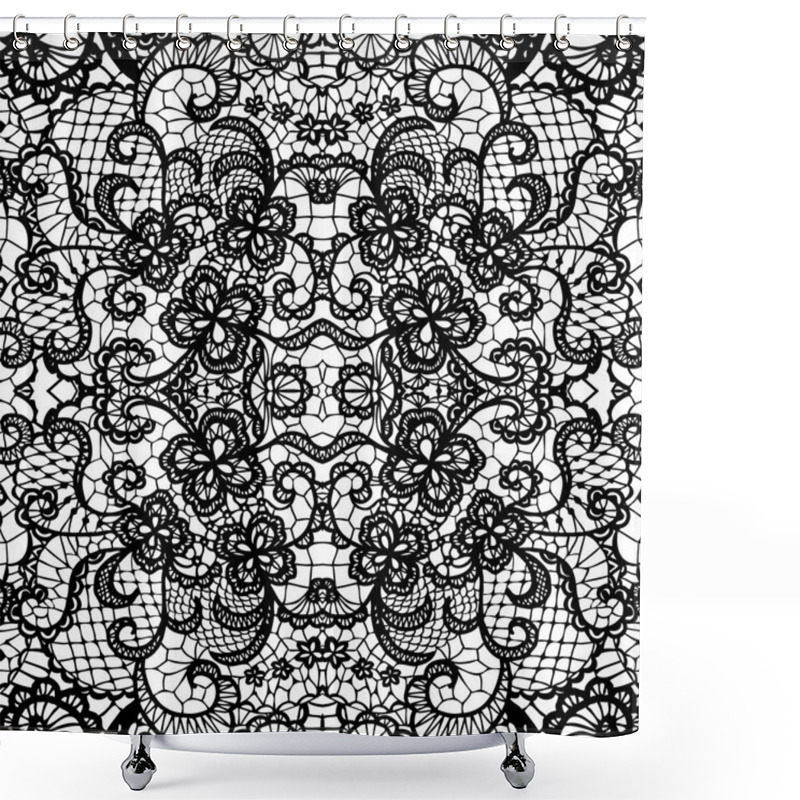 Personality  Lace Black Seamless Pattern With Flowers Shower Curtains