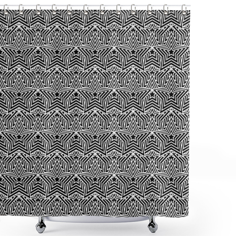 Personality  Black And White Star Tiles Pattern Repeat Background Shower Curtains