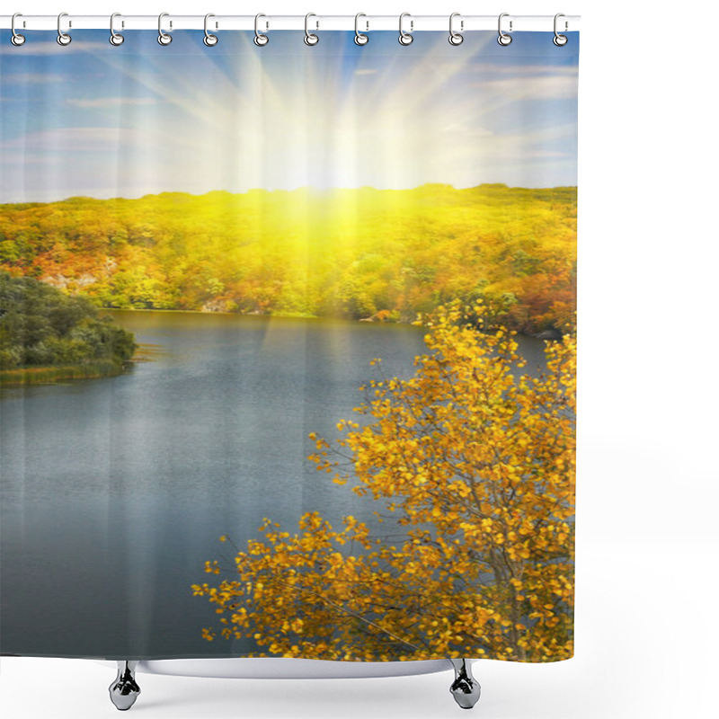 Personality  Golden Autumn Sunbeams Above River And M Shower Curtains