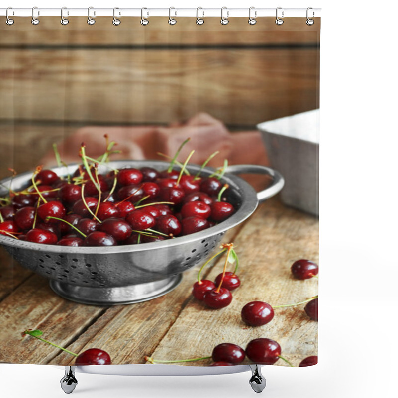 Personality  Cherries In Colander On Table Shower Curtains