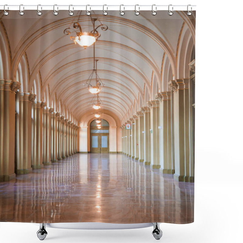 Personality  Ancient White Corridor With Arch In Budapest Shower Curtains