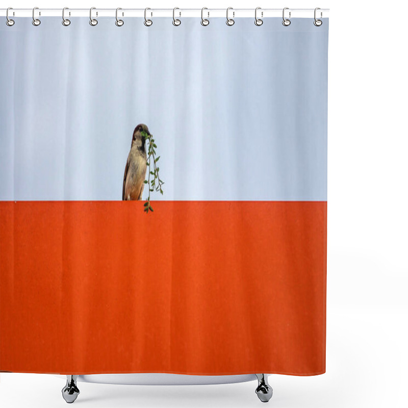 Personality  A Sparrow With A Branch In Its Beak To Build A Nest. Shower Curtains