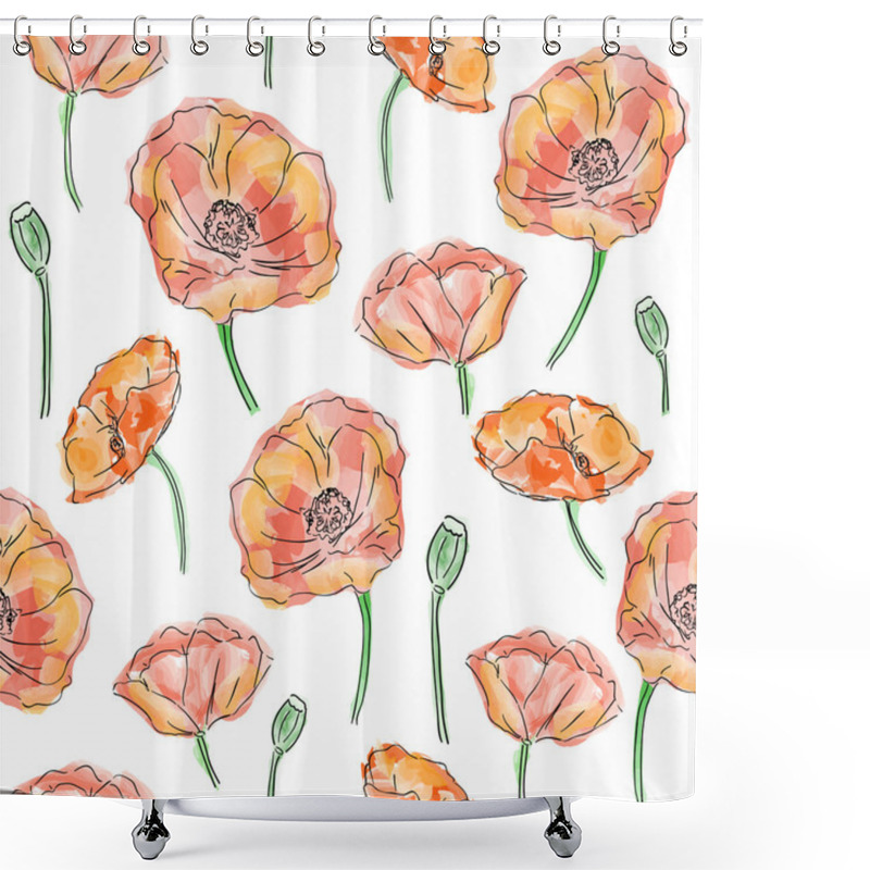 Personality  Poppy Flowers Seamless Pattern Shower Curtains