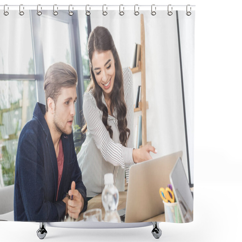 Personality  Multicultural Businesspeople Using Laptop Shower Curtains