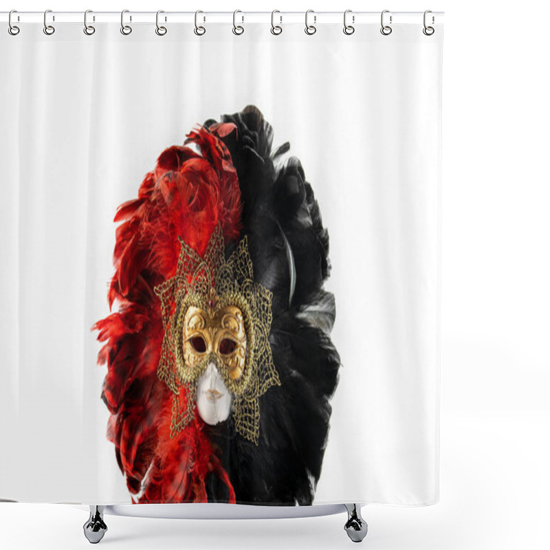 Personality  Italian Carnival. Venetian Red Black And Gold Mask. Mysterious E Shower Curtains