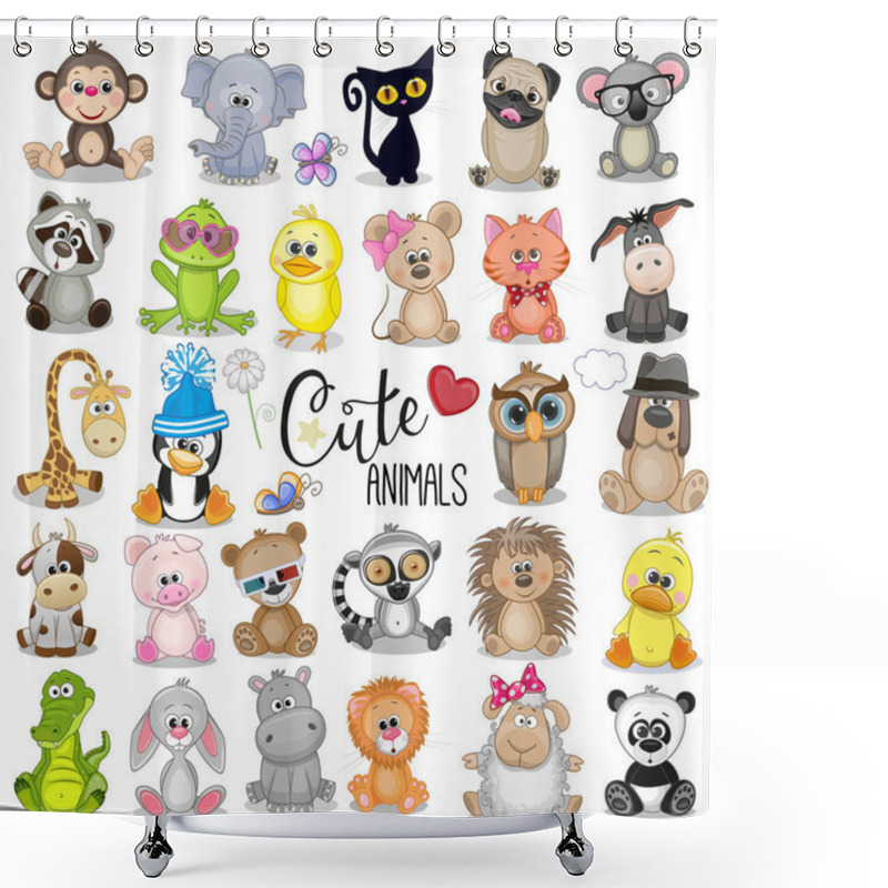 Personality  Set Of Cute Cartoon Animals On A White Background Shower Curtains