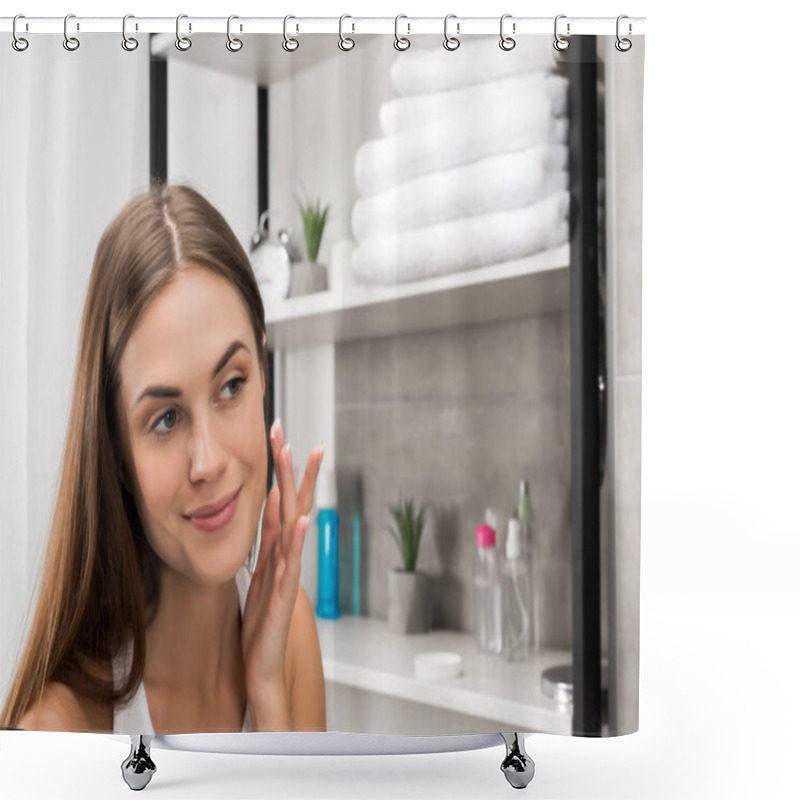 Personality  Woman Applying Cream On Face Shower Curtains