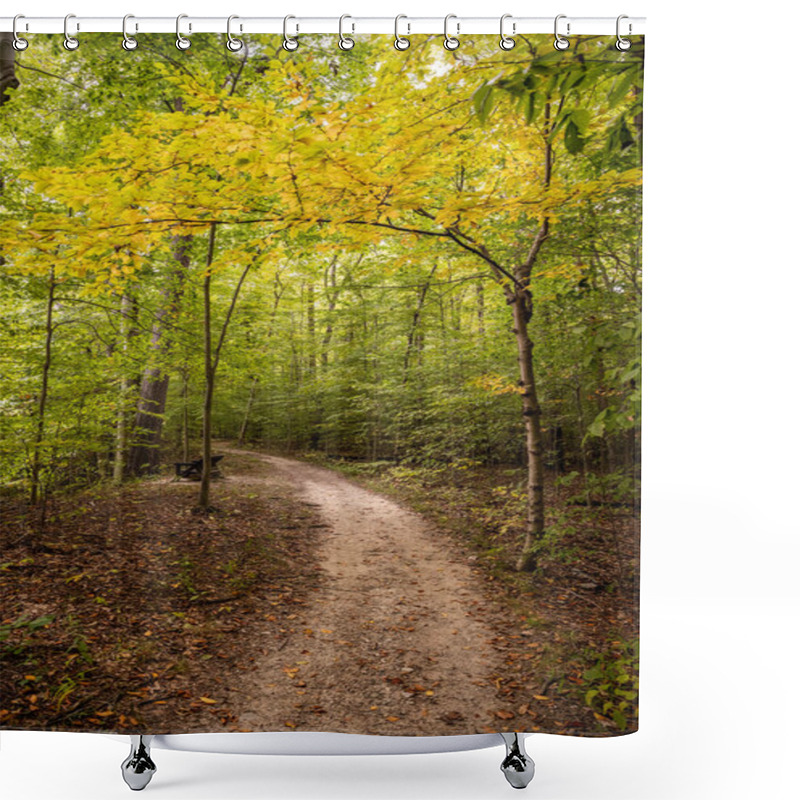 Personality  Small Yellow Tree Hangs Over Trail In Forest In Cuyahoga Valley National Park Shower Curtains