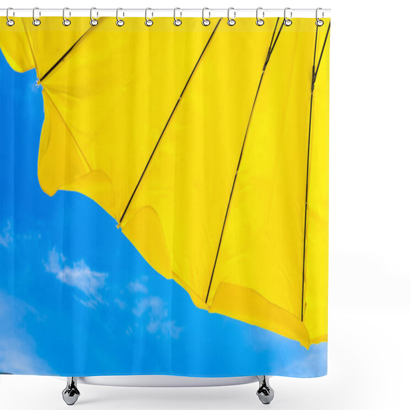 Personality  Yellow Umbrella On The Beach And Blue Sky Symbolizing Vacationing In Summer.Thailand. Shower Curtains