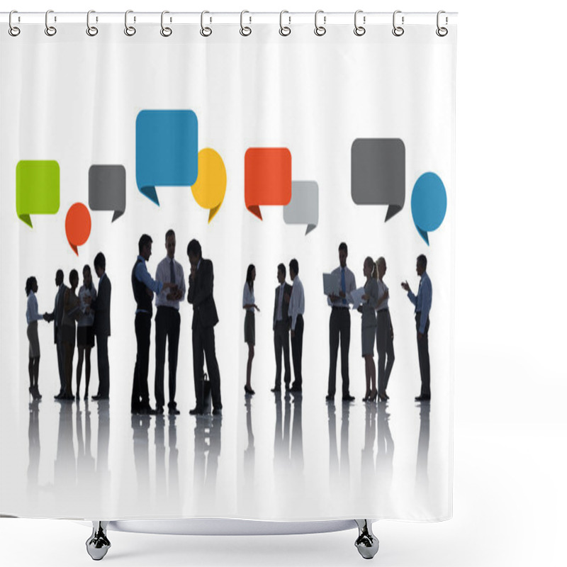 Personality  Silhouettes Of Business People Discussing With Speech Bubbles Shower Curtains