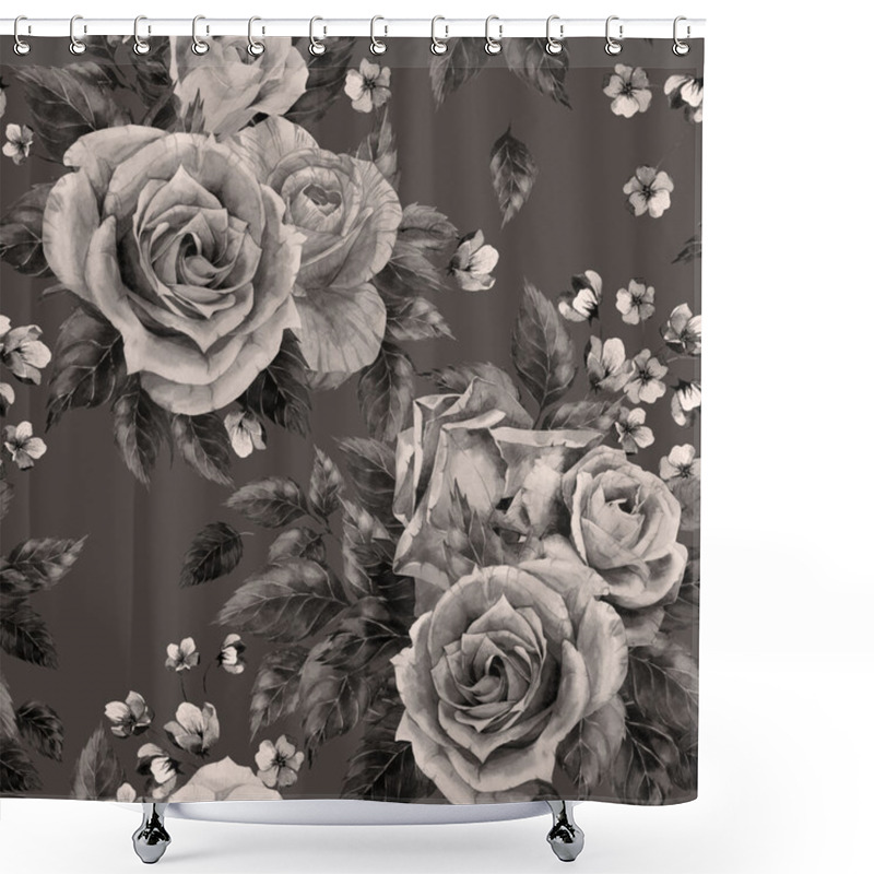 Personality  Monochrome Pattern With Roses Shower Curtains