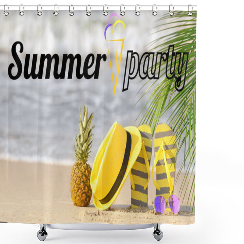 Personality  Advertisement Banner For Summer Party With Beach Accessories Shower Curtains