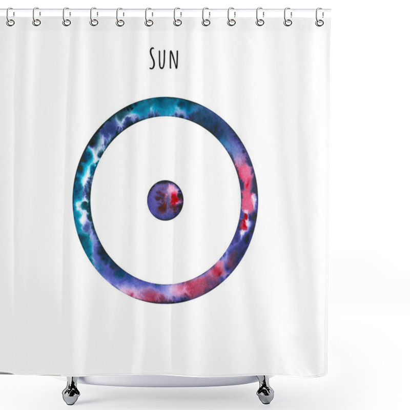 Personality  Watercolor Symbol Of Sun. Hand Drawn Illustration Is Isolated On White. Astrological Sign Is Perfect For Astrologer Blog, Horoscope Background, Astronomy Design, Cosmic Card Shower Curtains