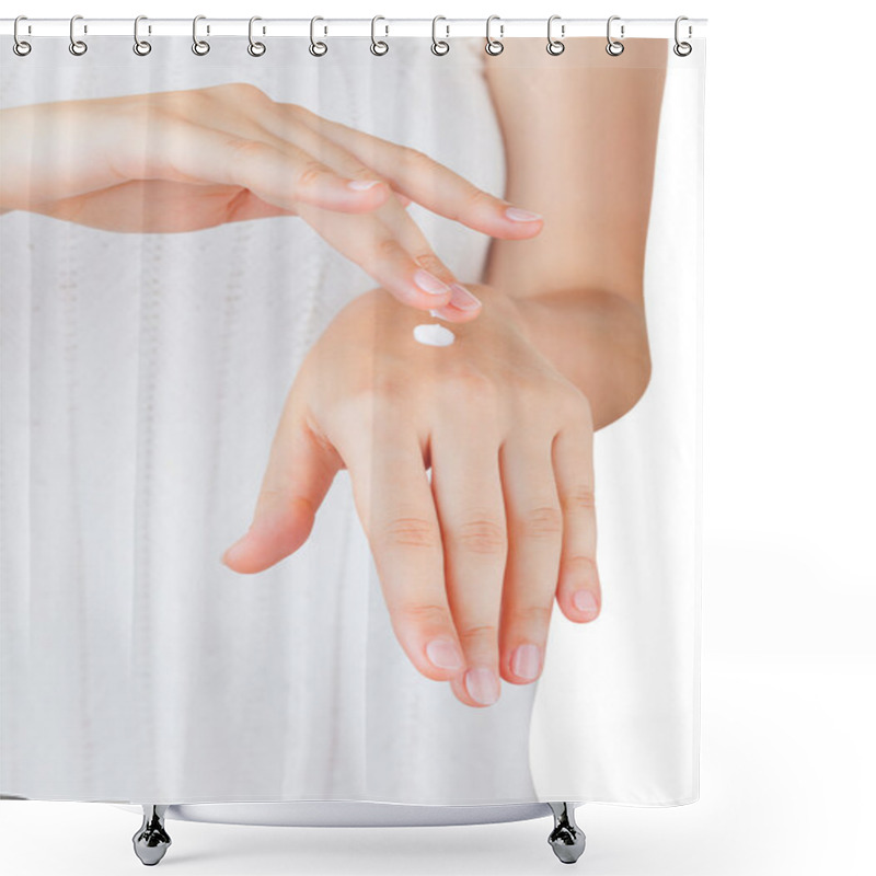 Personality  Female Hands With Cream Shower Curtains