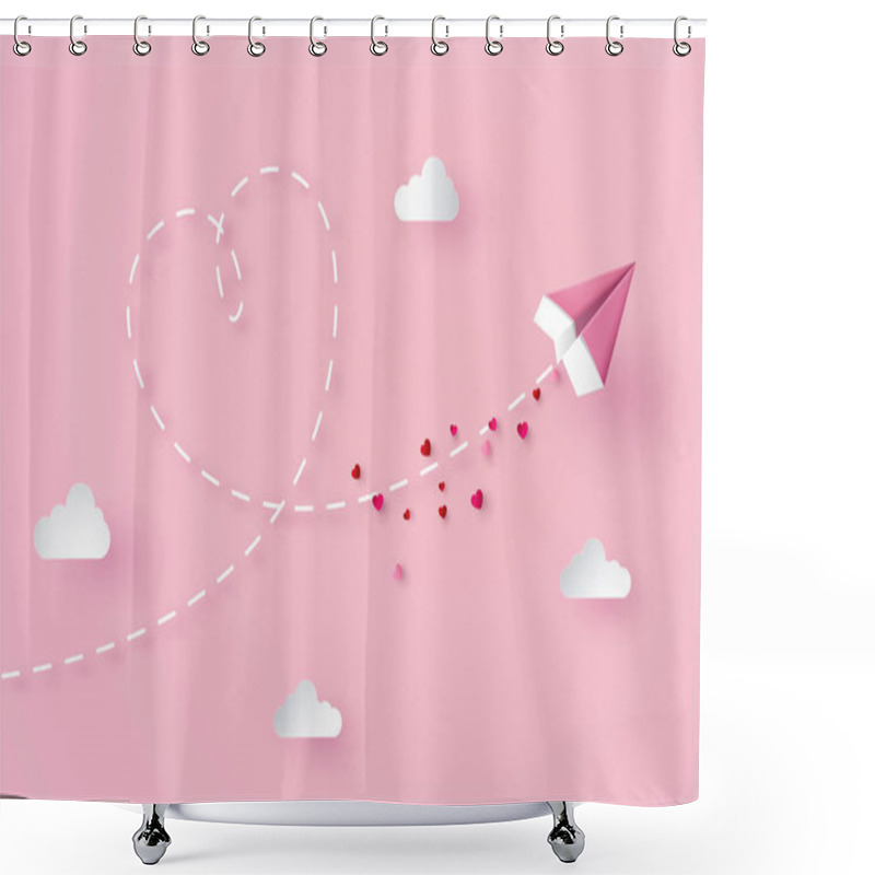 Personality  Concept Of Valentine Day With Paper Plane Flying On The Sky , Paper Art 3d . Shower Curtains