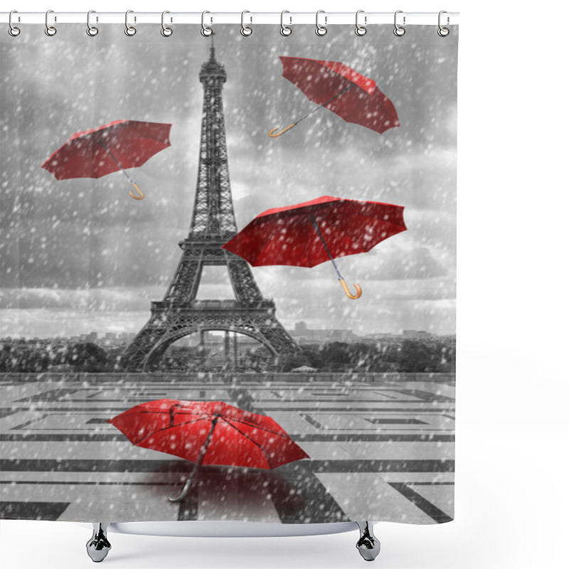 Personality  Eiffel Tower With Flying Umbrellas.  Shower Curtains