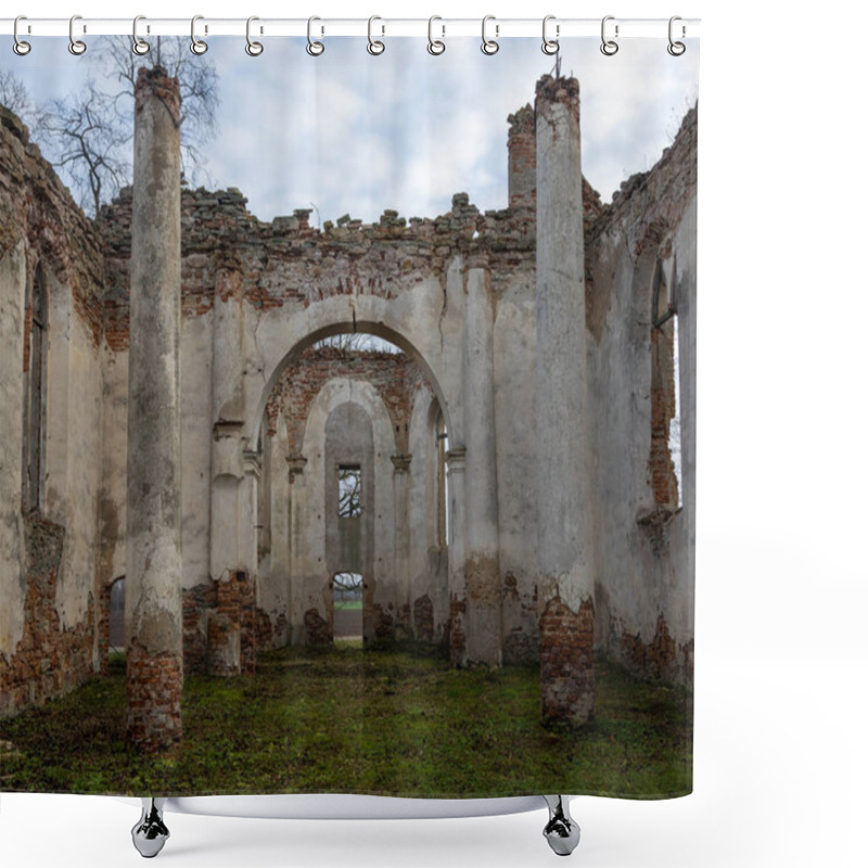 Personality  Abandoned Ruins Of An Old Church With Brick And Stone Walls Shower Curtains