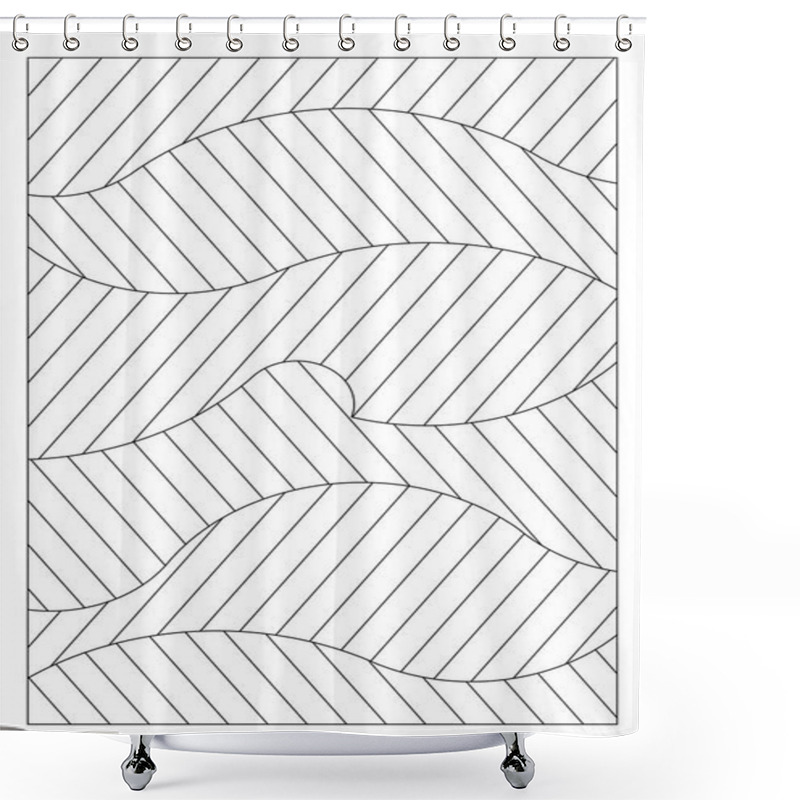 Personality  Drawing Of 6 Layers Of Waveforms With Oblique Striped Lines Shading. Coloring Pages For Digital Detox. Black And White. Anti Stress. EPS8 #554 Shower Curtains