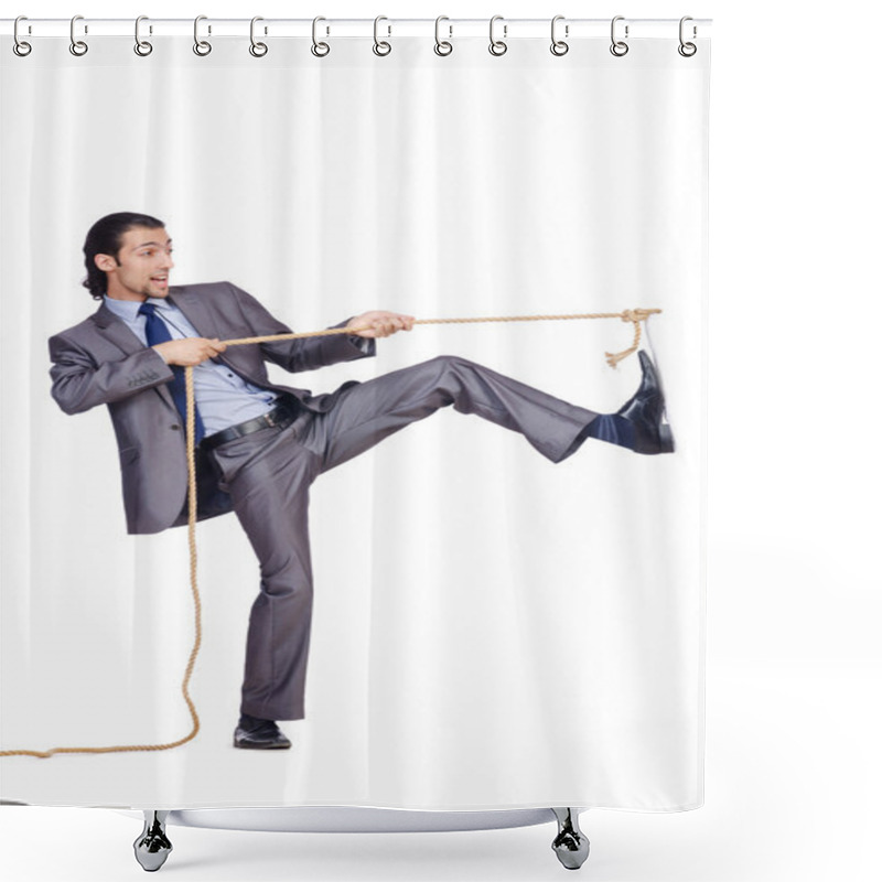 Personality  Businessman Pulling Rope On White Shower Curtains