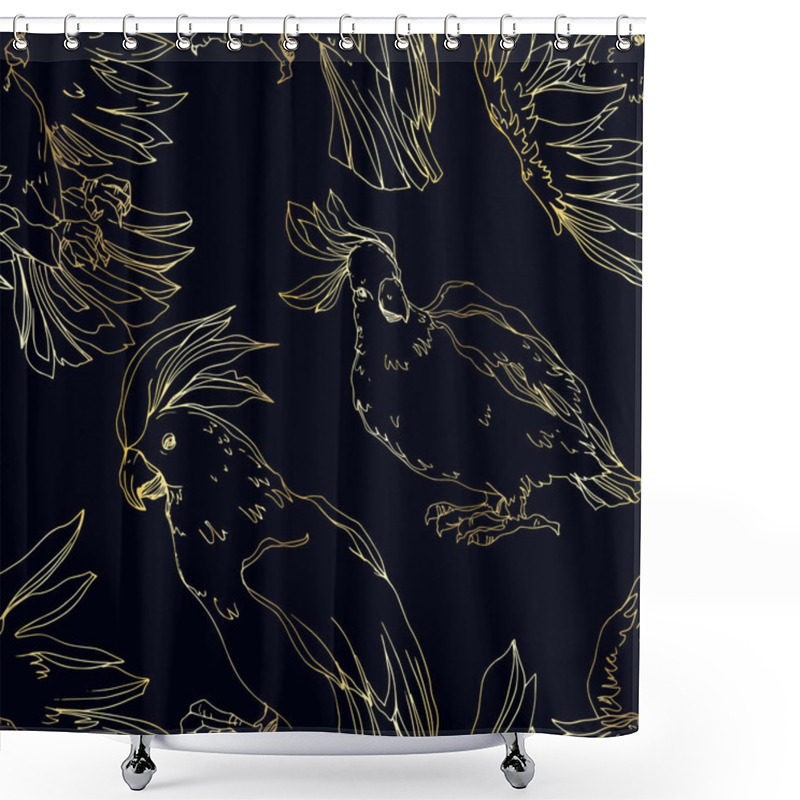 Personality  Vector Sky Bird Cockatoo In A Wildlife Isolated. Black And White Shower Curtains