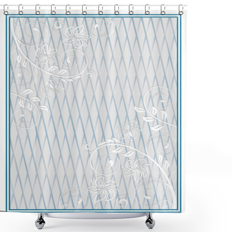 Personality  Decorative Blue Frame With A Pale Floral Ornament And Lattice On Background. Template For Diplomas, Certificates. Letter Page Format.  Shower Curtains