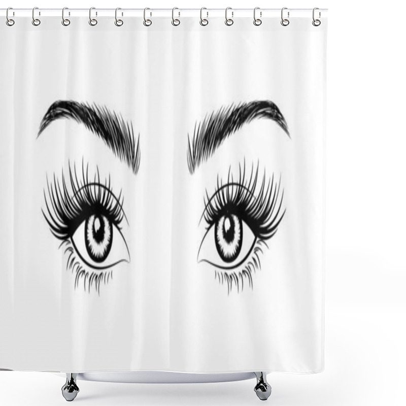 Personality  Woman's Sexy Makeup Look With Perfectly Shaped Eyebrows And Lashes. Vector Illustration For Business Visit Card, Typograph, Print, Highlights Cover. Perfect Salon Look. Brows And Lashes Lamination. Shower Curtains