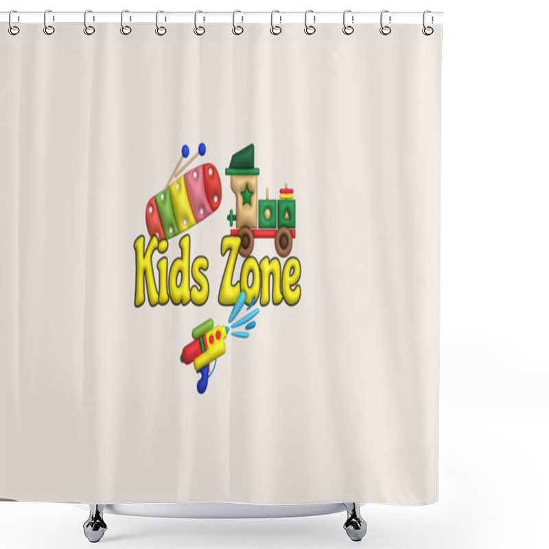 Personality  3D Illustration Letters, Kids Club, Kid Zone, Shoptoy And Children's Toys.Kids Toys Minimal Style. Shower Curtains