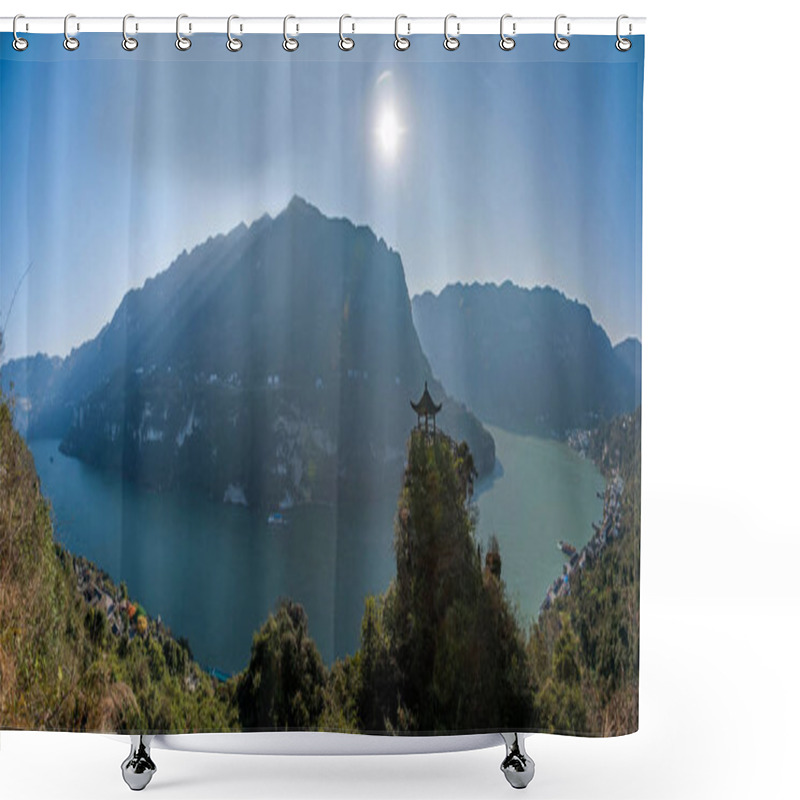 Personality  Hubei Yiling Yangtze River Three Gorges Light Shadow Gorge In The Small Pavilion Shower Curtains