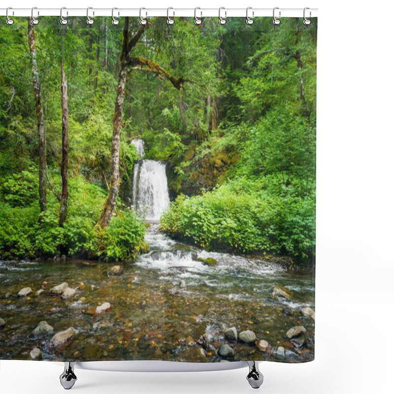 Personality  Breathtaking Two Tiered Twin Falls In A Lush Rainforest Setting With Rocks And Boulders And Clean Mountain Water Cascading In The Gifford Pinchot National Forest Skamania County Washington State Shower Curtains