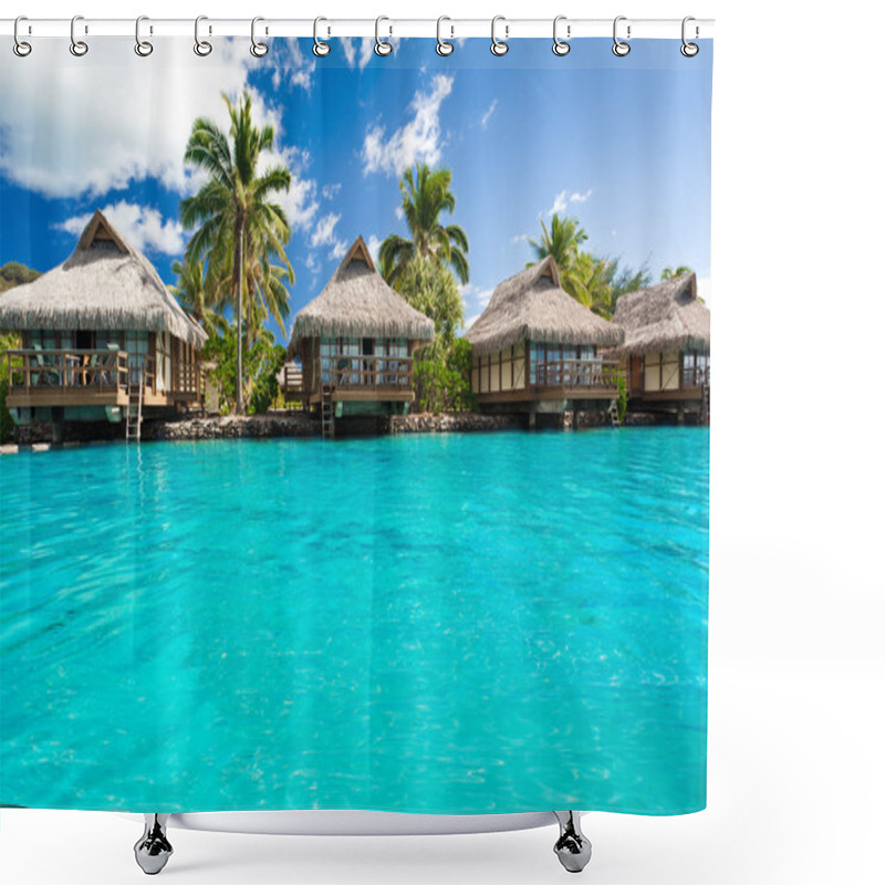 Personality  Over Water Bungalows With Steps Into Amazing Lagoon Shower Curtains