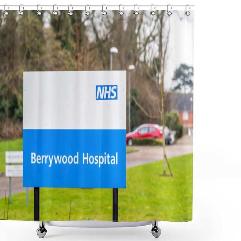 Personality  Northampton UK January 13 2018: Berrywood Hospital Logo Sign Post Shower Curtains