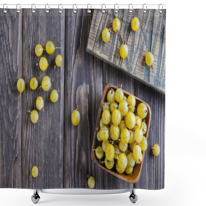 Personality  Wooden Bowl Of Ripe Gooseberry Yellow, Top View Shower Curtains