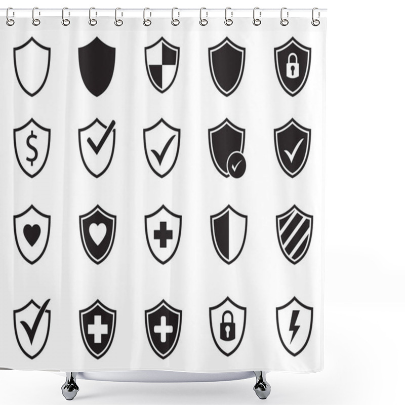 Personality  Vector Shield Protection Icon Set Black On White Shower Curtains