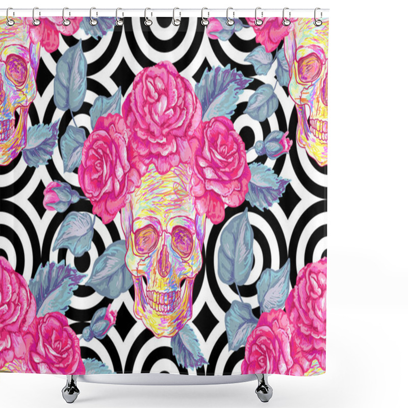 Personality  Seamless Mexican Pattern With Skulls And Roses Shower Curtains