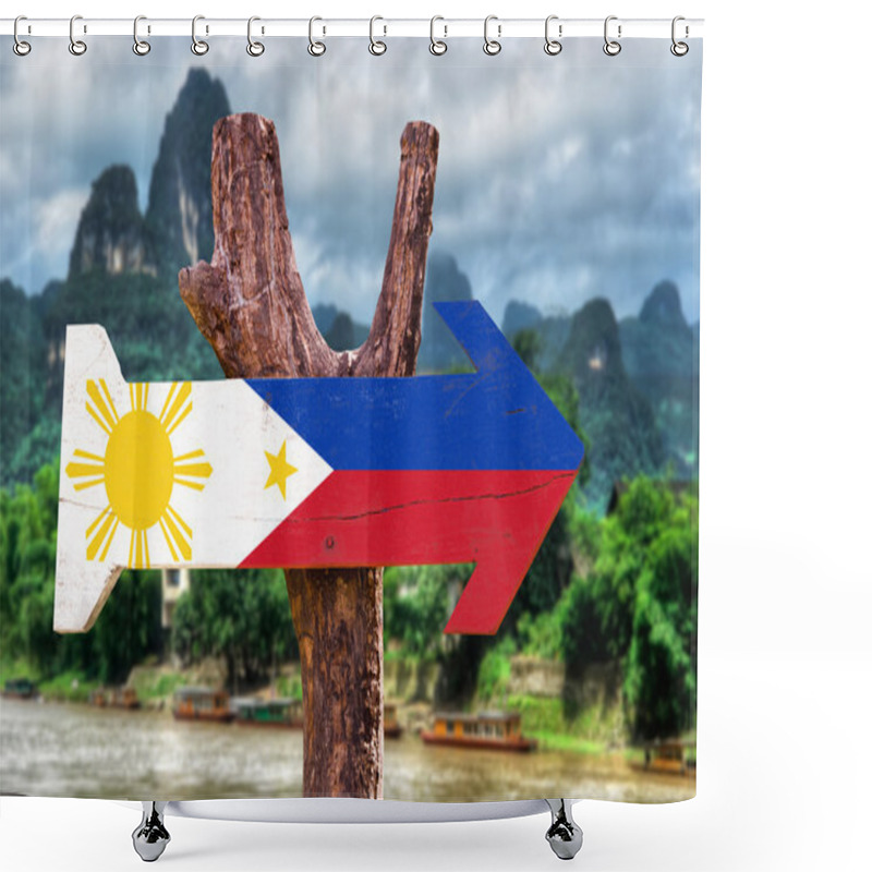 Personality  Philippines Flag Wooden Sign Shower Curtains