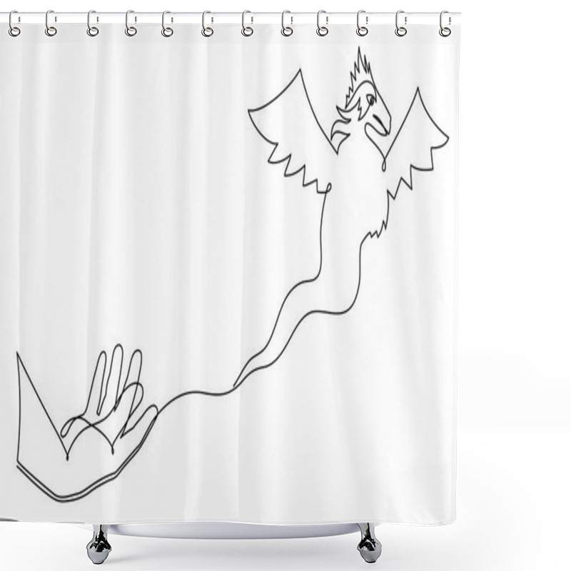 Personality  Hand Holds Dragon One Line Art,continuous Contour Drawing, Hand-drawn Mythical Chinese Animal Outline, Horoscope Zodiac Sign,fairy Tale Creature Ancient Dinosaur.Editable Stroke.Isolated. Shower Curtains