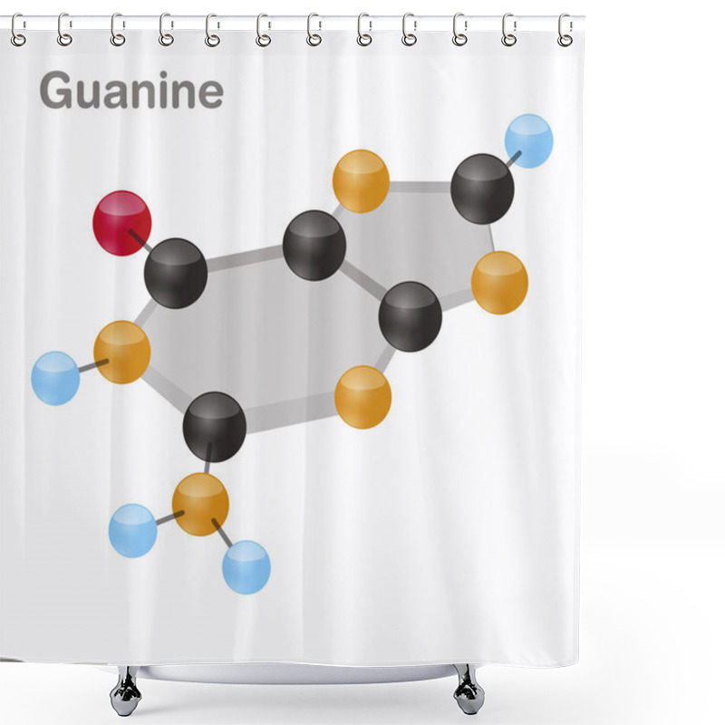 Personality  Guanine HexNut, G. Purine Nucleobase Molecule. Present In DNA. 3D Vector Illustration On White Background Shower Curtains