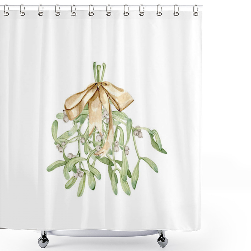 Personality  Watercolor Christmas Romantic Mistletoe Flower Composition Hand Drawn Illustration Clip Art Shower Curtains