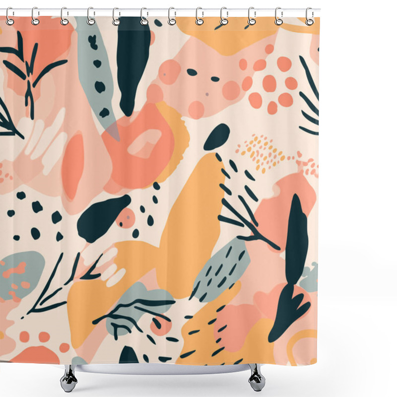 Personality  Seamless Pattern With Abstract Shapes And Floral Elements. Vector Illustration. Background Design Template Shower Curtains