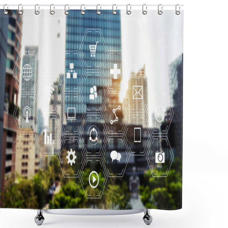 Personality  Smart City Data Management Platform With Virtual Interface Graphic Icons Concept Shower Curtains