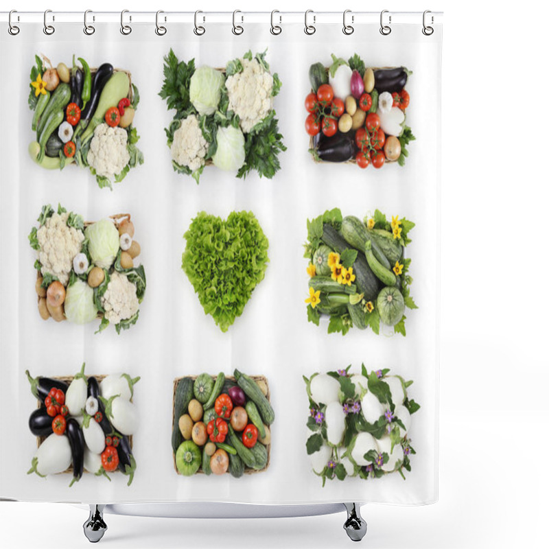 Personality  Vegetables Top View Basket With Heart Shape Lettuce Isolated On  Shower Curtains