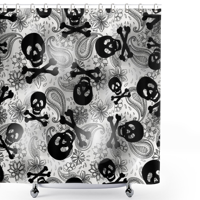 Personality  Seamless Background With Skulls And Flowers Shower Curtains