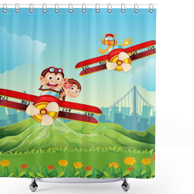 Personality  Planes With Playful Animals Shower Curtains