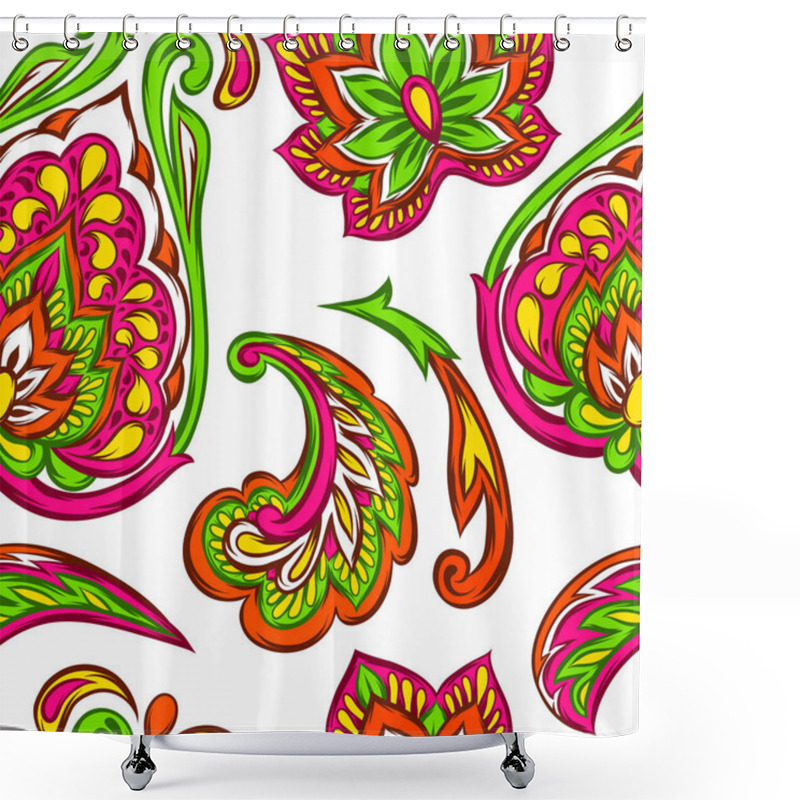 Personality  Indian Ethnic Seamless Pattern. Ethnic Folk Ornament. Hand Drawn Lotus Flower And Paisley. Shower Curtains