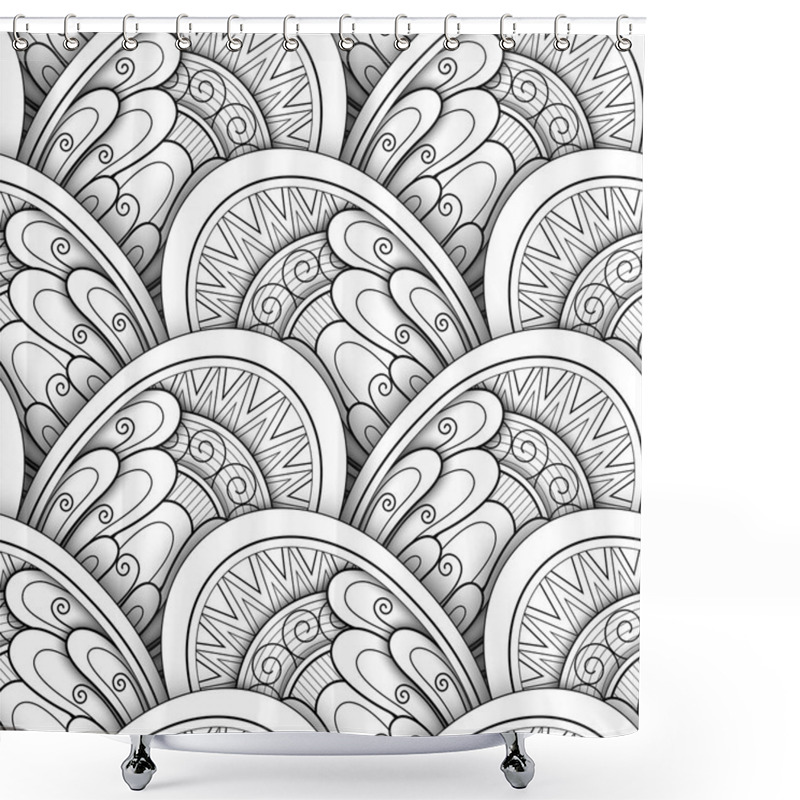 Personality  Monochrome Endless Texture With Ethnic Motifs, Vector, Illustration Shower Curtains