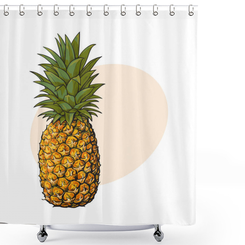 Personality  Whole, Unpeeled, Uncut Pineapple, Isolated Sketch Style Vector Illustration Shower Curtains